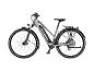 Graues elektrisches Trekkingrad mit Gepäckträger und Schutzblechen.