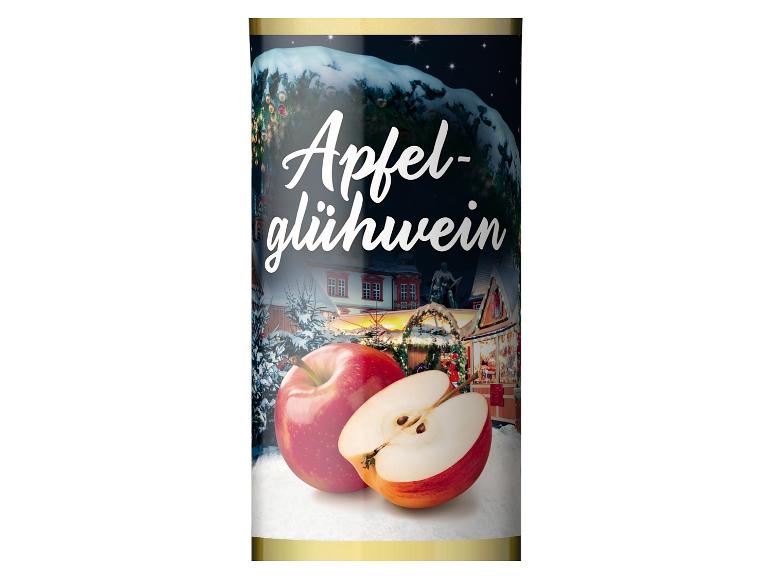Apfel-Glühwein Flasche mit Äpfeln und Wintermarkt-Thema.