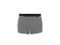 Graue Herren-Boxershorts mit schwarzem Gummibund und kleinem Etikett.