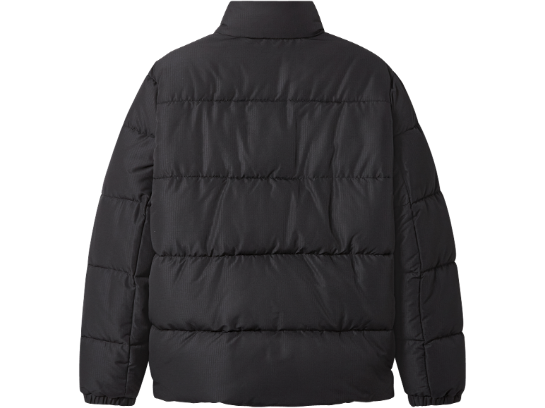 Schwarze Herren-Pufferjacke, Rückansicht.