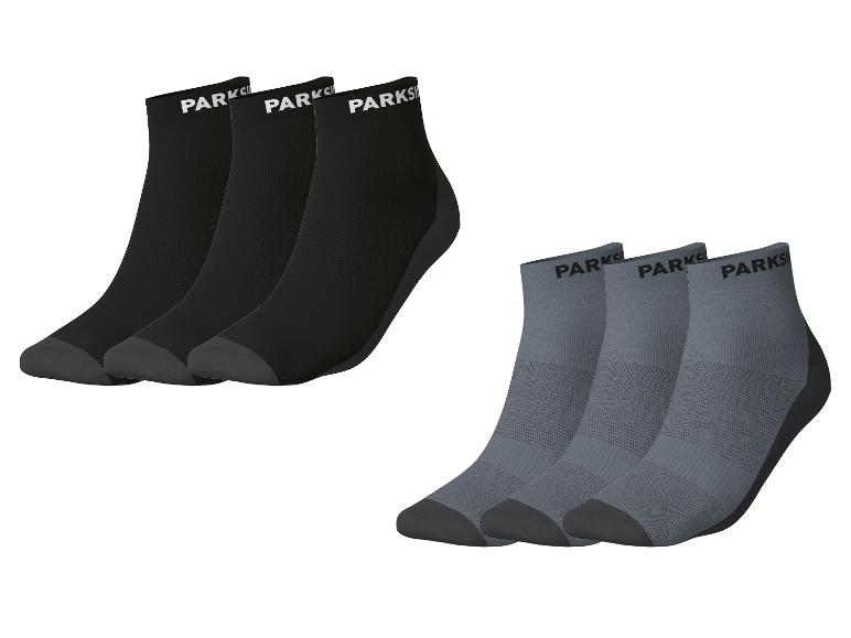Zwei 3er-Packs PARKSIDE-Sneakersocken, einmal schwarz und einmal grau