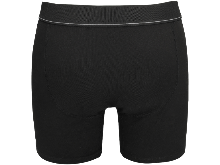 Schwarze Herren-Boxershorts mit geripptem Bund und einem dünnen grauen Streifen.