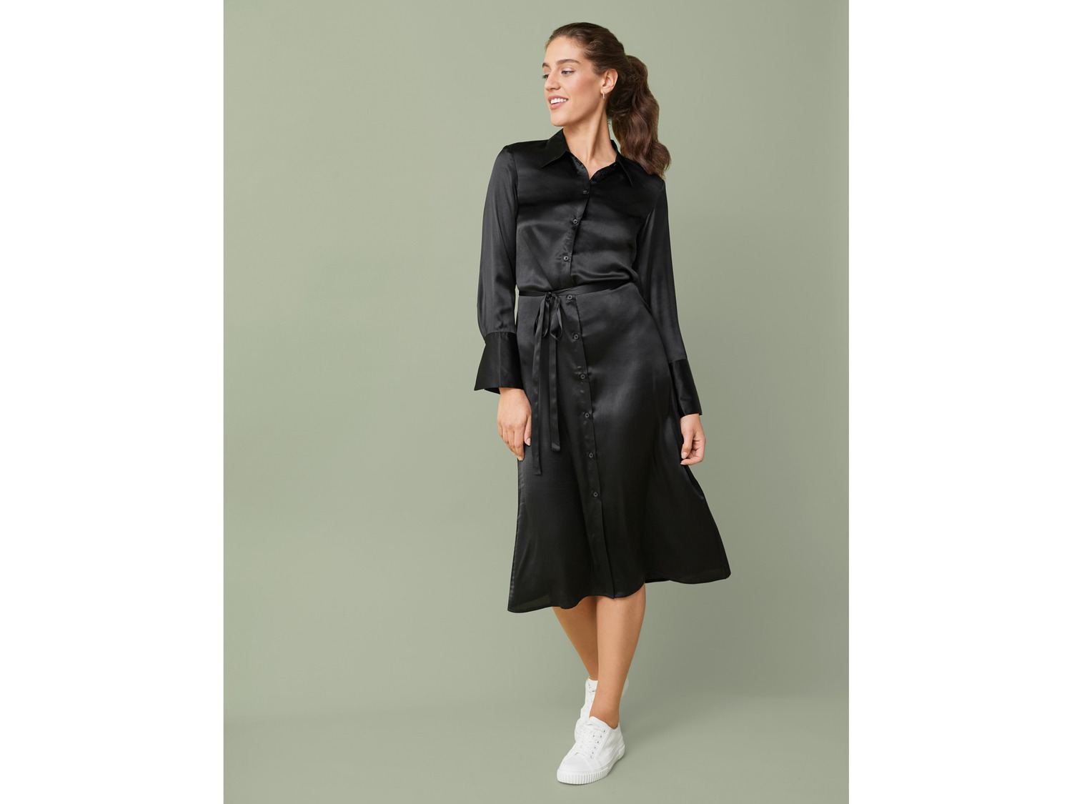 Klassieke Damen-Satin-Volltonfarbe, A-Linie, Feest-Diner-Kleider