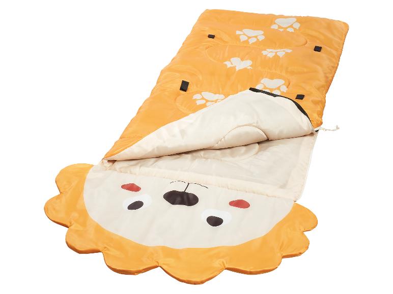 Kinder-Schlafsack, Löwe-Design, orange mit Pfotenabdruck.