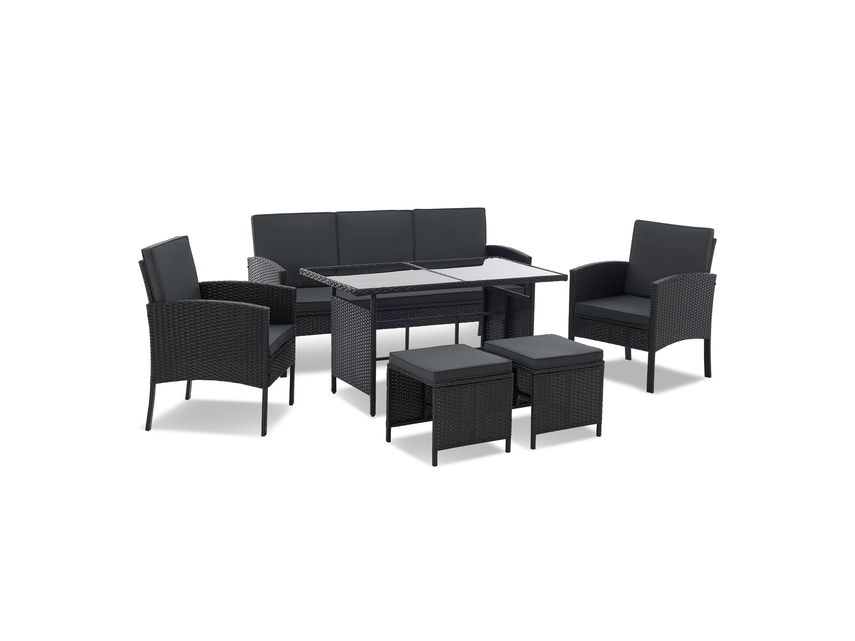 JUSKYS Polyrattan Gartenmöbel Sitzgruppe Turin schwarz