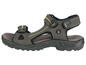 Graue Sandalen mit verstellbaren Riemen.