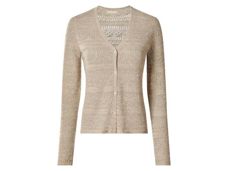 Beige Strickjacke für Damen mit Knöpfen und V-Ausschnitt