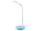 Weiße LED-Tischleuchte mit farbiger Lichtbasis und flexiblem Arm.