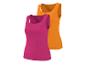 Zwei Damen-Tanktops, eines fuchsia und eines orange, mit gerippter Textur.