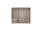 Moderner Schiebeschrank mit Regalen und Schubladen.