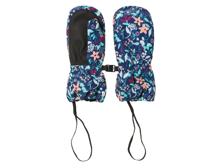 Zwei Paar blaue Handschuhe mit Blumenmuster.