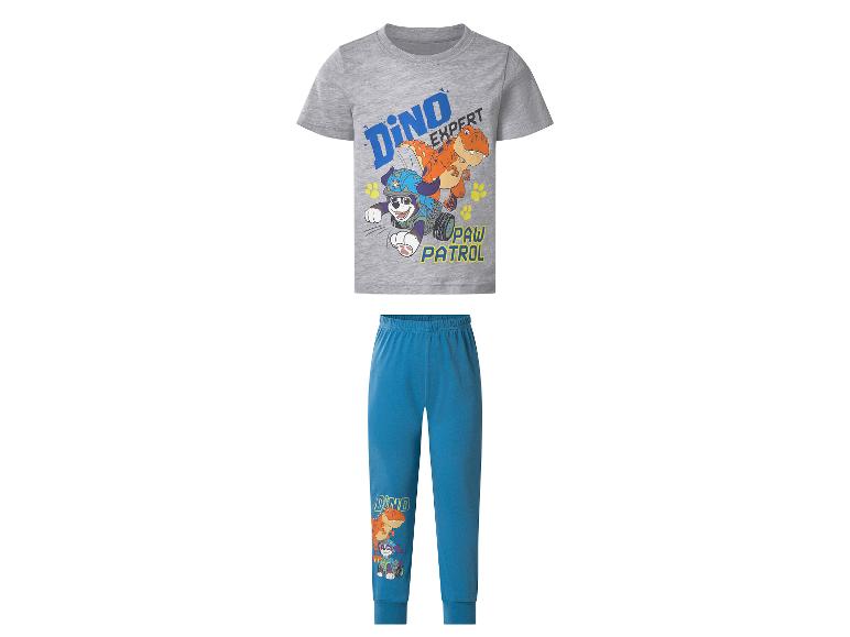 Graues T-Shirt und blaue Hose mit „Dino Expert Paw Patrol“-Aufdruck für Kinder.
