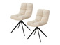 Zwei beige Stühle mit schwarzem Metallgestell.