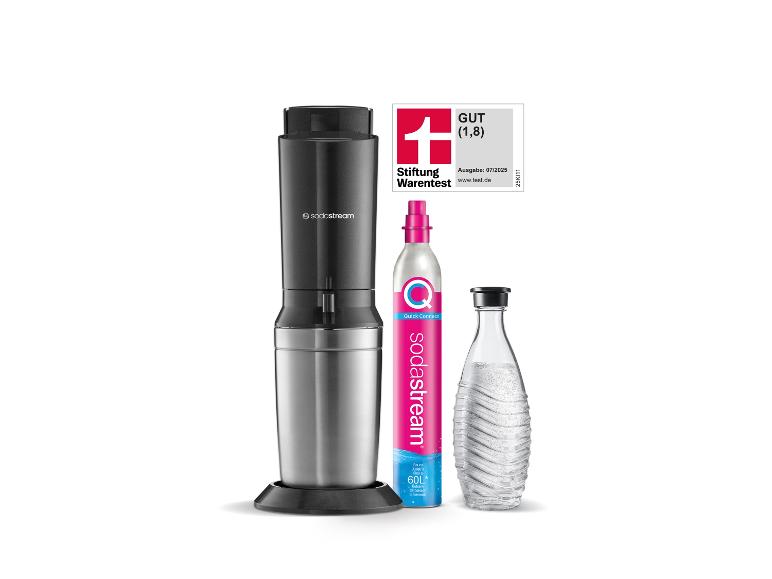 Sodastream Sprudler mit Flasche und Gaskartusche.