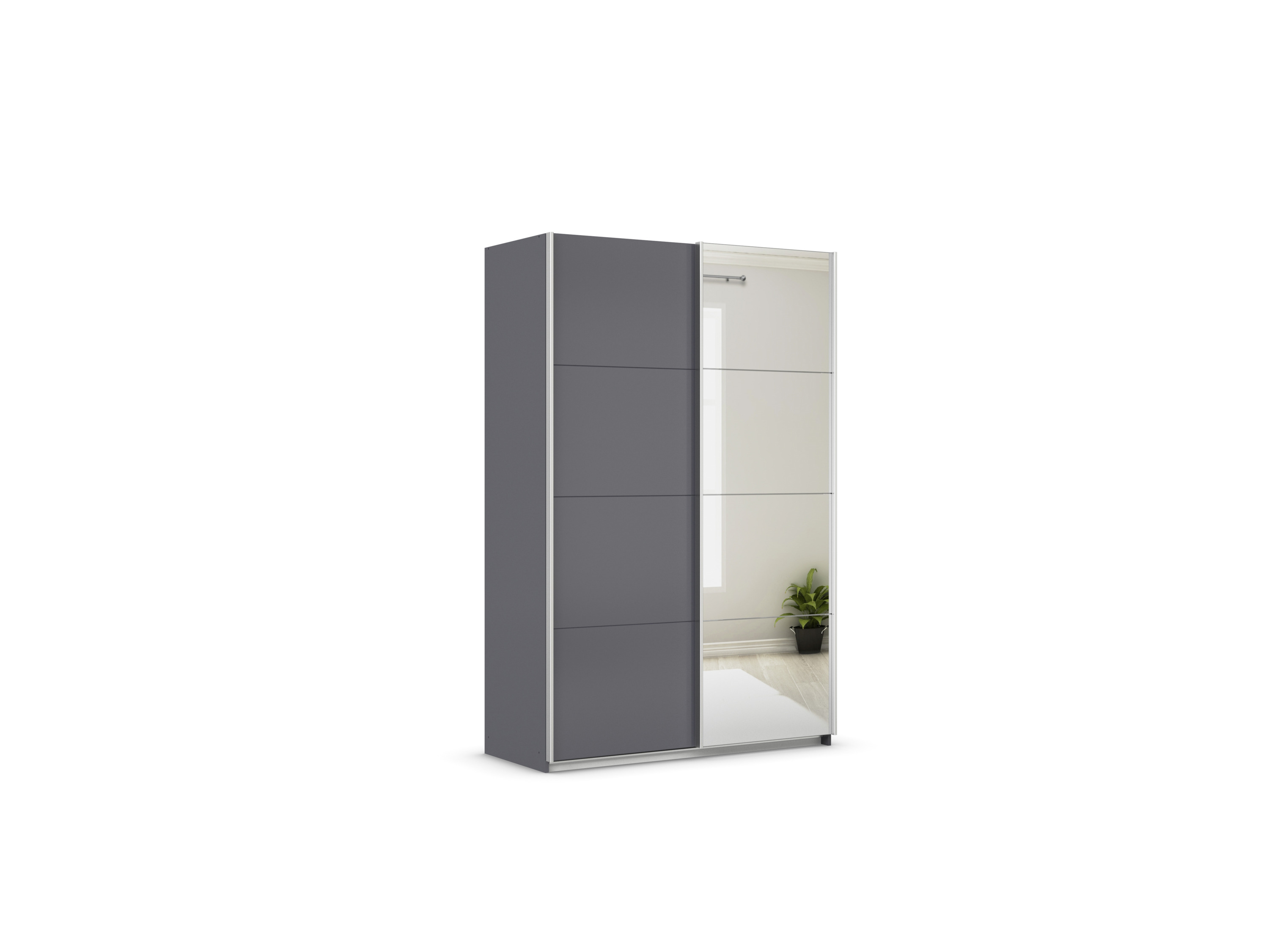 RAUCH ORANGE Quadra Schwebetürenschrank mit Spiegelelementen (Classic-Zubehör, Korpus: Graumetallic, 136 x 210 cm)