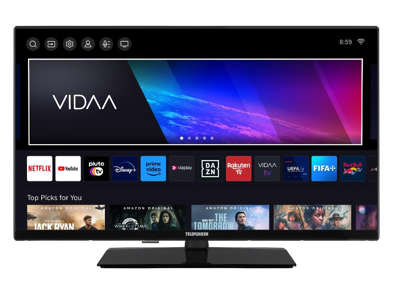 Telefunken VIDAA Smart-TV mit Netflix, Amazon Prime Video und anderen Streaming-Apps.