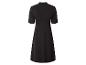 Schwarzes kurzärmeliges Kleid mit Stehkragen, Rückansicht.