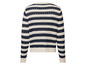 Blau-weiß gestreifter Pullover mit langen Ärmeln.