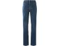 Rückansicht einer dunkelblauen Damenjeans mit klassischen Taschen und geradem Bein.