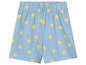 Blaue Shorts mit gelbem Sonnenmuster.