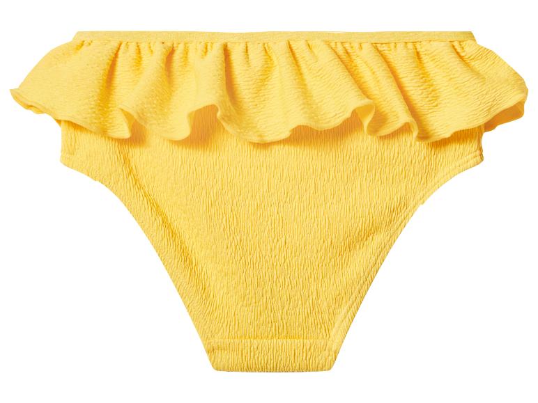 Gelbes Bikini-Unterteil mit Rüschen und strukturierter Stoff.