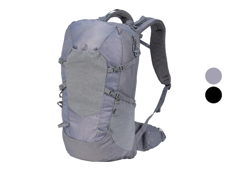 Grauer CRIVIT Wanderrucksack mit verstellbaren Trägern und Schnallen, mit grauen und schwarzen Farbmustern.
