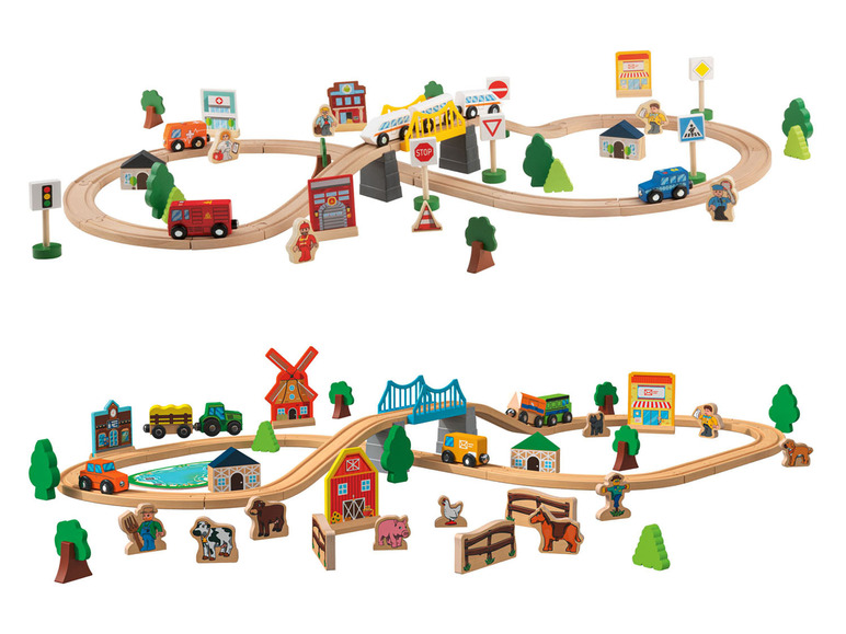 Gehe zu Vollbildansicht: Playtive Holz-Eisenbahn-Sets, 57-teilig, Echtholz - Bild 1