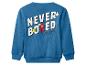 Blauer Mickey Mouse Pullover mit „NEVER BORED“-Schriftzug und Mickeys Hand und Ohren