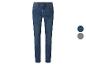 Blaue Straight-Fit-Jeans mit Nahtdetails, mit Farboptionen Grau und Dunkelblau.