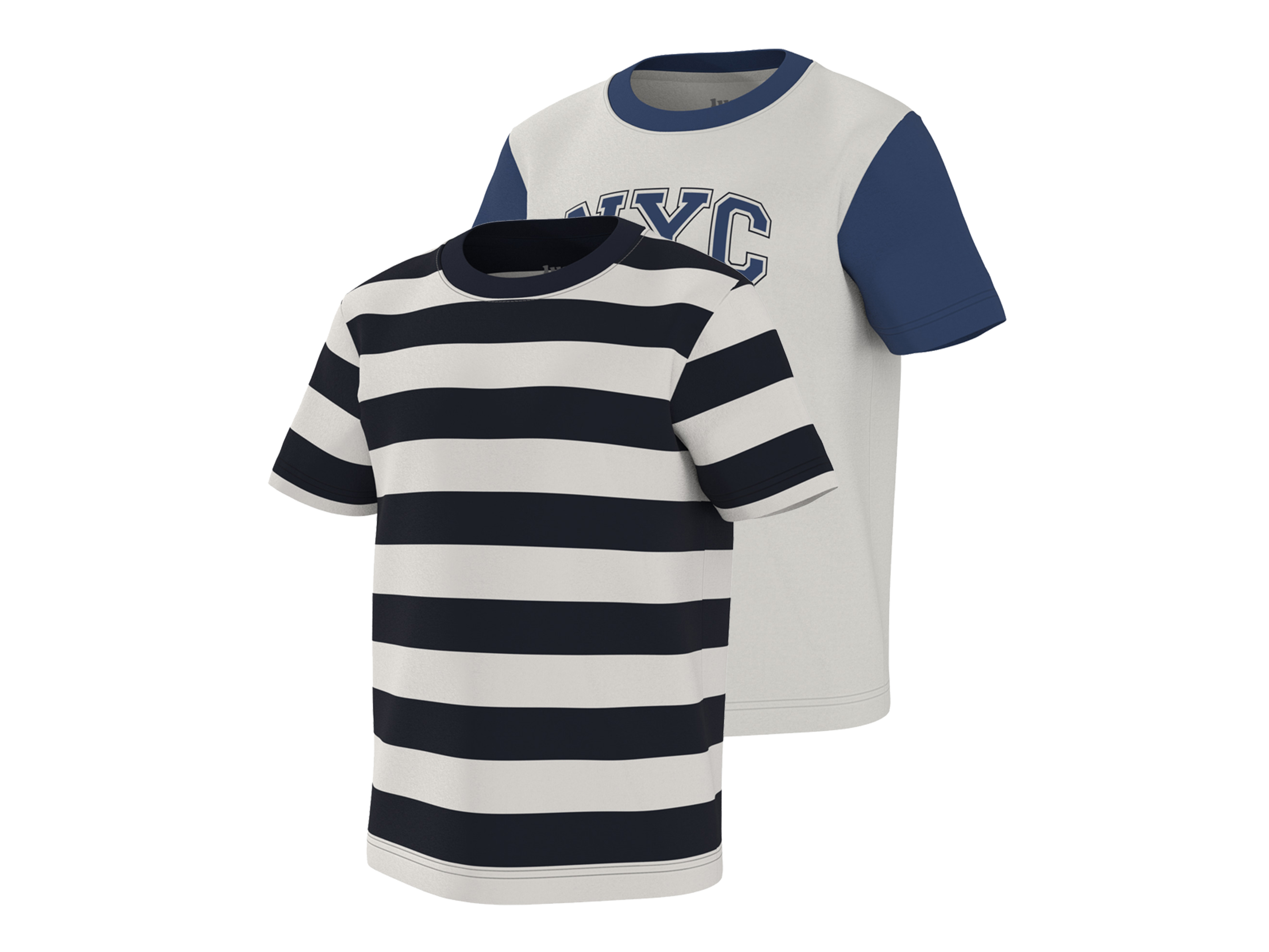 LUPILU® Kleinkinder T-Shirt, 2 Stück (Streifen/blau, 110/116)