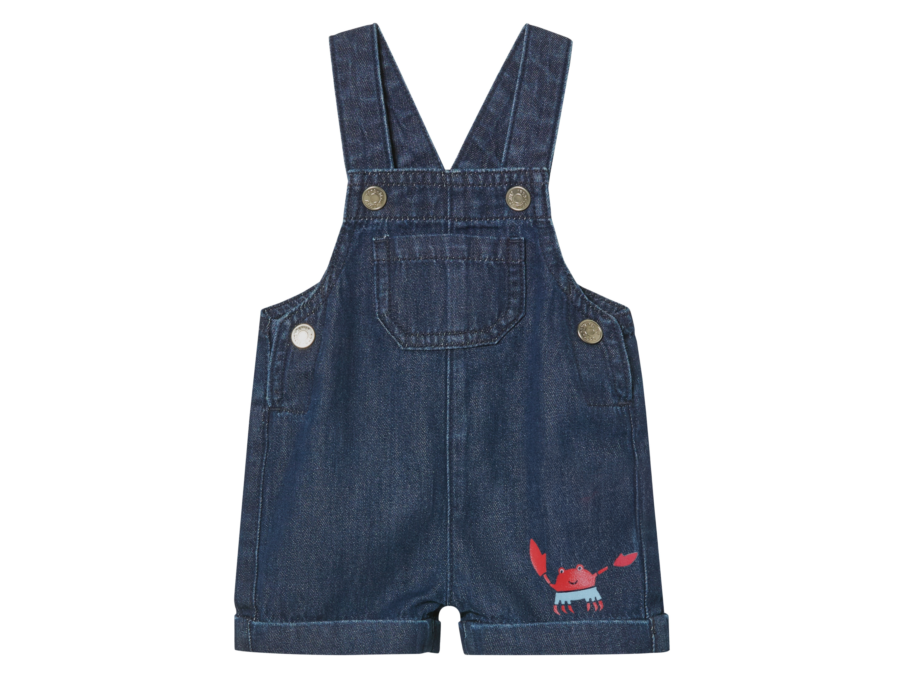 lupilu® Baby Latzhose Jeans kurz (Dunkelblau, 92)““ | dunkelblau Muster: – Detail: mit Brusttasche und verstellbaren Trägern