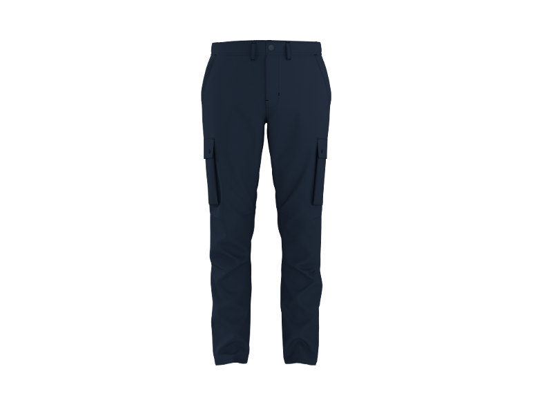 Marineblaue Cargohose mit Seitentaschen.