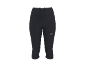 Schwarze Damen-Sport-Capri-Leggings mit dezentem Logo am Oberschenkel.