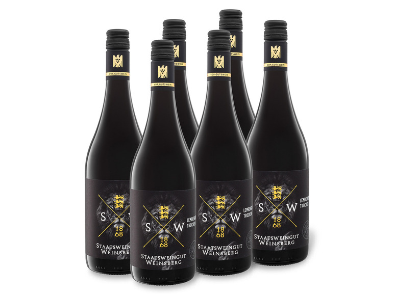 6 x 0,75-l-Flasche Weinpaket Staatsweingut Weinsberg Lemberger VDP.Gutswein trocken, Rotwein