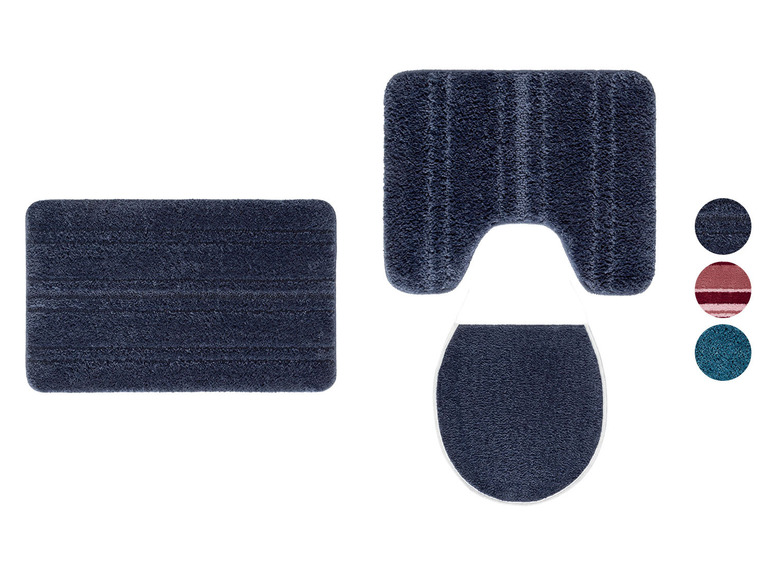 Badezimmer-Teppichset mit einem Badeteppich und einem Toilettensitz-Teppich in dunkelblau.
