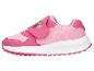 Rosa Kindersneaker mit Dinosaurier-Motiven und Klettverschluss.