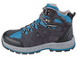 Ein blauer und grauer Wanderschuh mit wasserdichtem Futter.