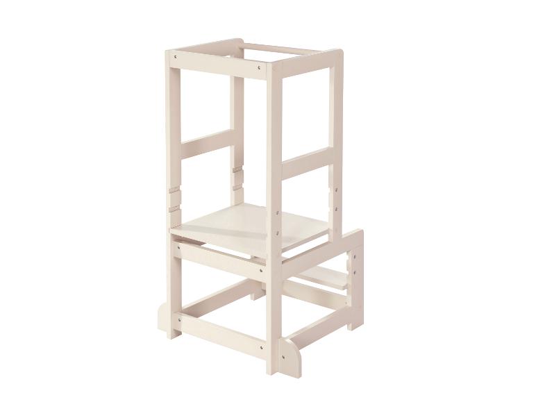 Hellbeiger Lernturm aus Holz für Kinder, mit verstellbarer Plattform.