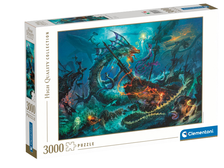 3000-Teile-Puzzle mit Fantasy-Illustration eines Seedrachens und eines Schiffswracks