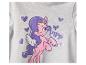 Ein graues Shirt mit einem rosa Einhorn mit Flügeln, violetten Herzen und dem Schriftzug 'Pipp'.
