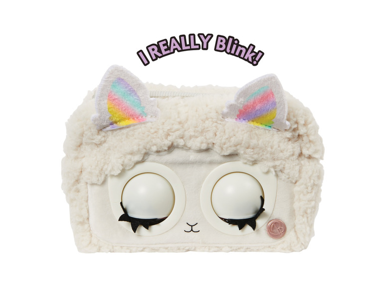 Ein Plüschlama mit blinkenden Augen.