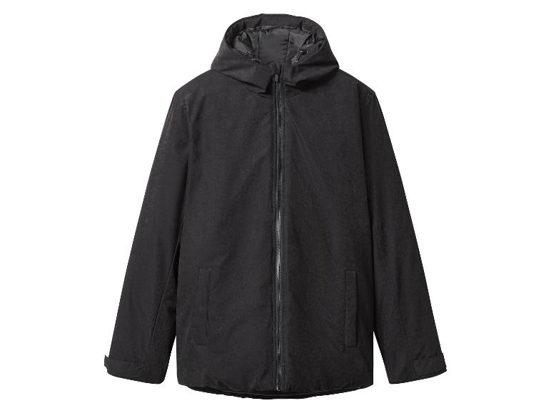 Schwarze Kapuzenjacke mit Reißverschluss auf weißem Hintergrund.