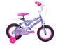 Ein lilafarbenes Huffy Kinderfahrrad mit Stützrädern und einem Sternenmotiv.