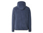 Eine dunkelblaue Jacke mit Kapuze.