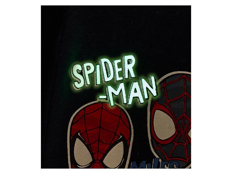 Schwarzes T-Shirt mit leuchtend grünem „SPIDER-MAN“-Schriftzug und zwei Spider-Man-Masken.