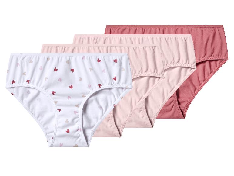 Vier Damen-Baumwollslips in Weiß mit Herzen, Hellrosa, Rosa und Altrosa.