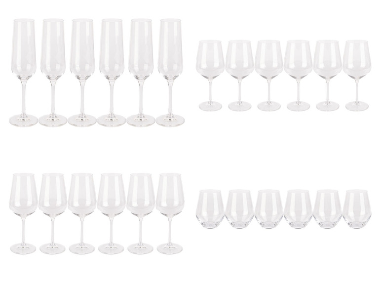Ein Set mit Champagner- und Weingläsern.
