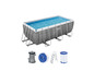 Ein Bestway Power Steel Pool mit Filterpumpe, Leiter und Kartuschenfilter.