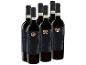 Sechs Flaschen Chianti DOCG Riserva Rotwein mit dunklen Etiketten und goldenen Wappen.
