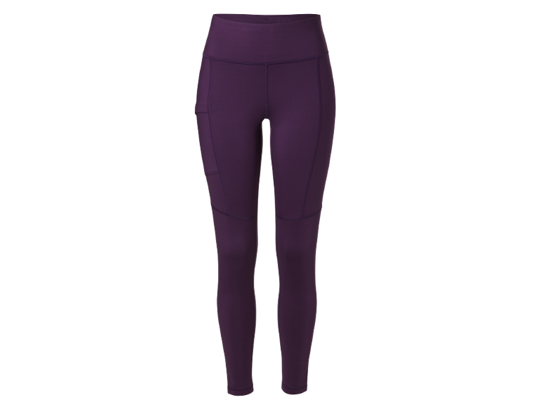 Damen-Sportleggings mit hoher Taille und Seitentaschen, dunkelviolett.